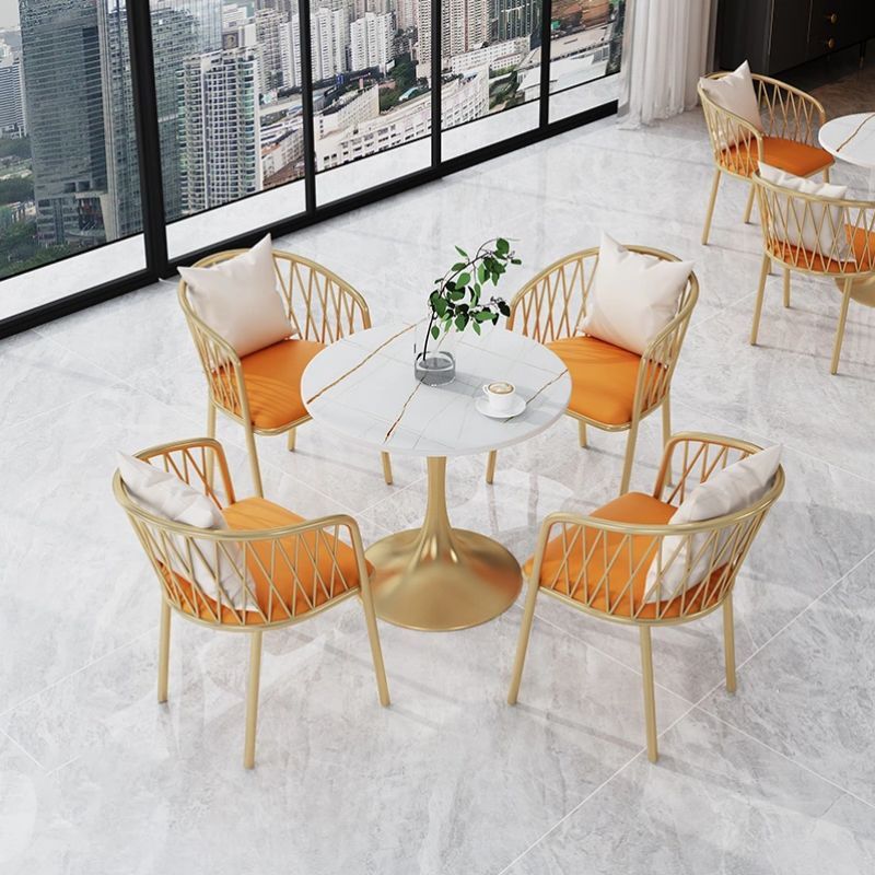 Glam Sintered Stone Dining Table Set Round 1/3/4/5 Pieces Dining Set for Home Use