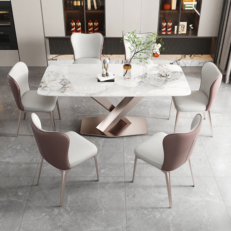 Luxury Sintered Stone Top Table Rectangle Dining Table with Pedestal Base