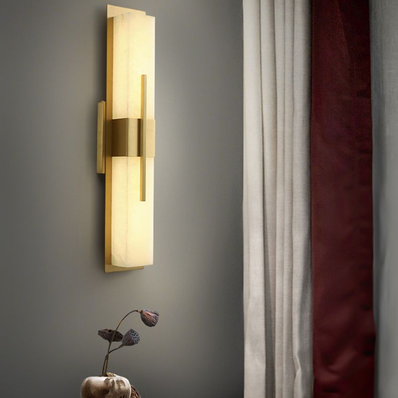 Metal Modern Wall Sconce Rectangle Shape Wall Light with Stone Shade for Living Room