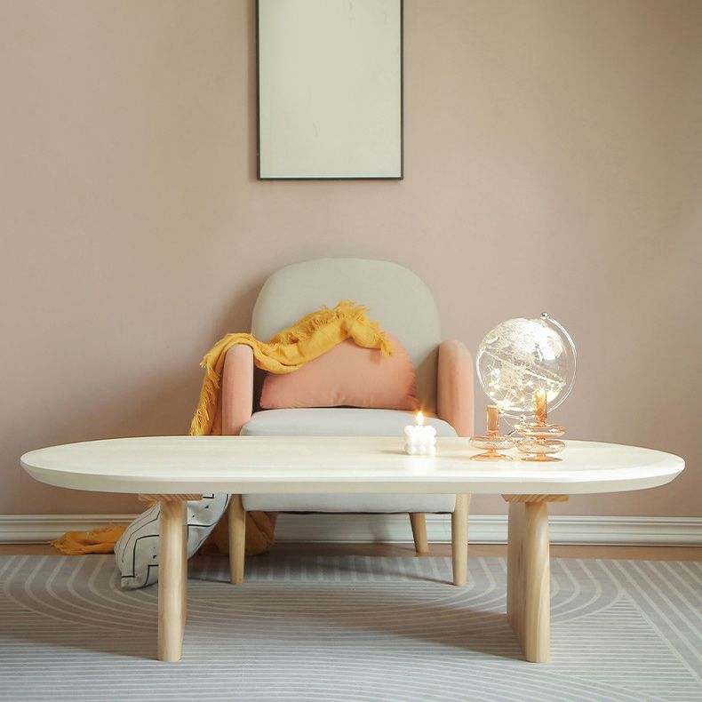 Oval Pine Wood Coffe Table with Wooden Sled Base Cocktail Table