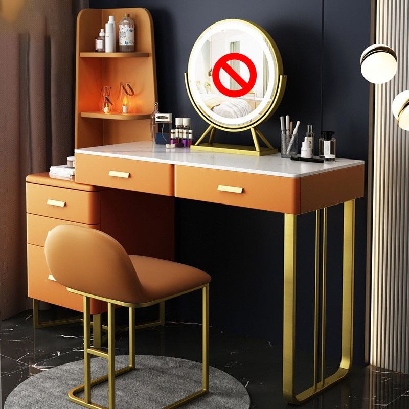 Luxurious Stone Top Makeup Vanity Table Stool Set 51.18" H 5-Drawer Dresser
