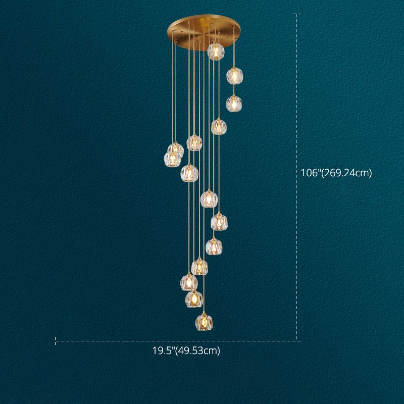 Sfera lampada a sospensione cristallo smussata moderna semplicità finitura ottone a soffitto multiplo