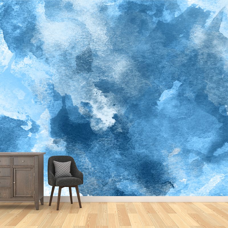 Blue Smoke Painting Mural Decal Abstract Modern Stain-Proof Wall Covering for Home