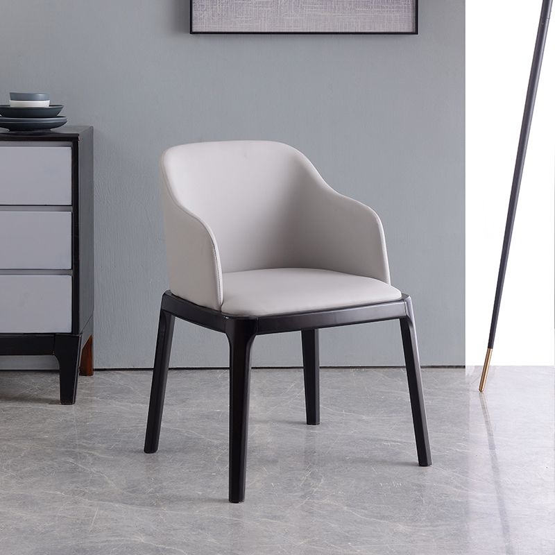 Contemporary Dining Arm Chair Faux Leather Dining Chair with Solid Wood Legs