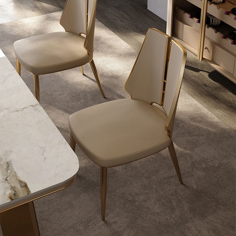 Faux Leather Armless Dining Chairs Glam Side Chairs with Metal Frame