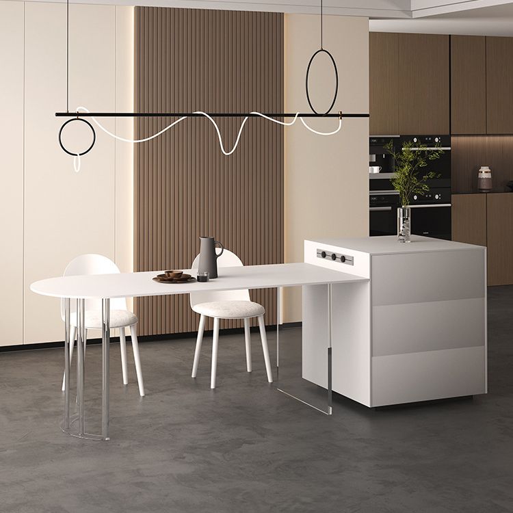 White Stone Dining Table Contemporary Dining Table with Sled Base