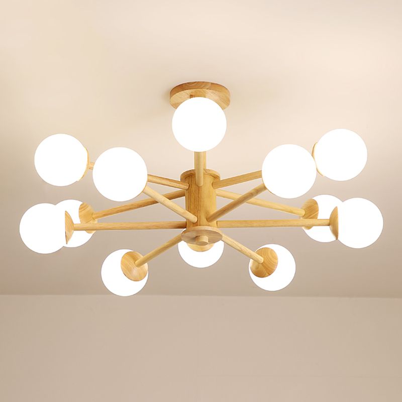 Nordic Pendant Light Fixture Globe Glass Living Room Chandelier in Wood