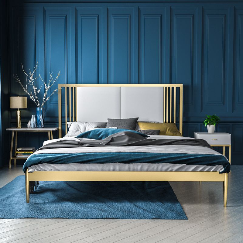 Glam Open-Frame Bed Foam Rectangular Standard Bed with Custom Gold Leg