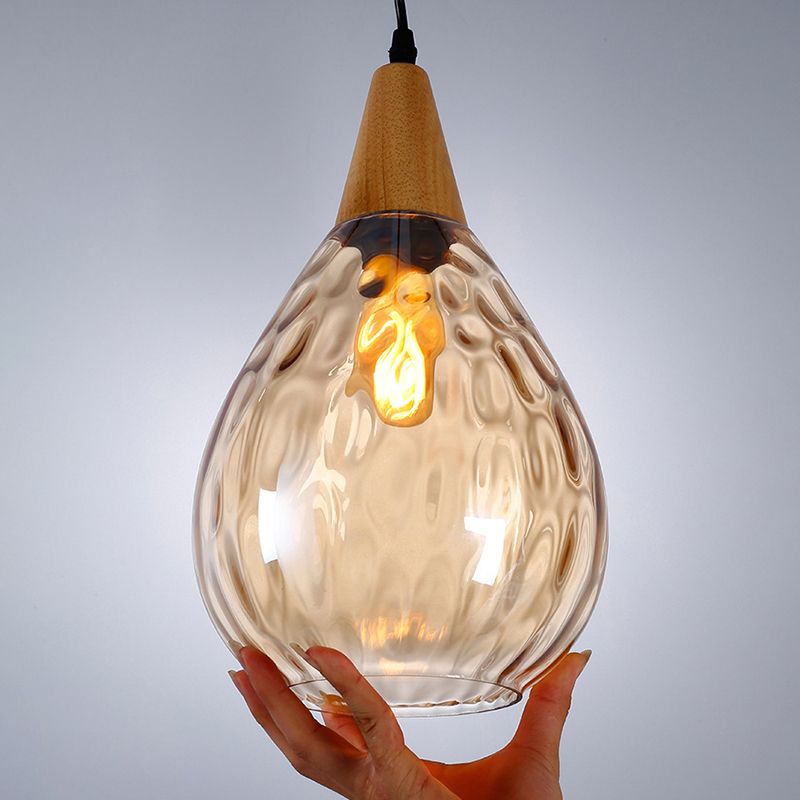 Cortique créatif moderne simple Cone en bois léger lampe suspendue avec une teinte en verre