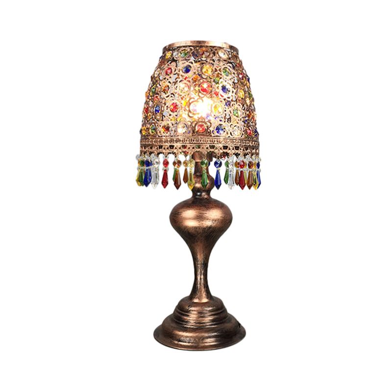 Lampe de table de nuit en forme de baril bohème, éclairage de table de nuit en métal à 1 ampoule en laiton pour Restaurant