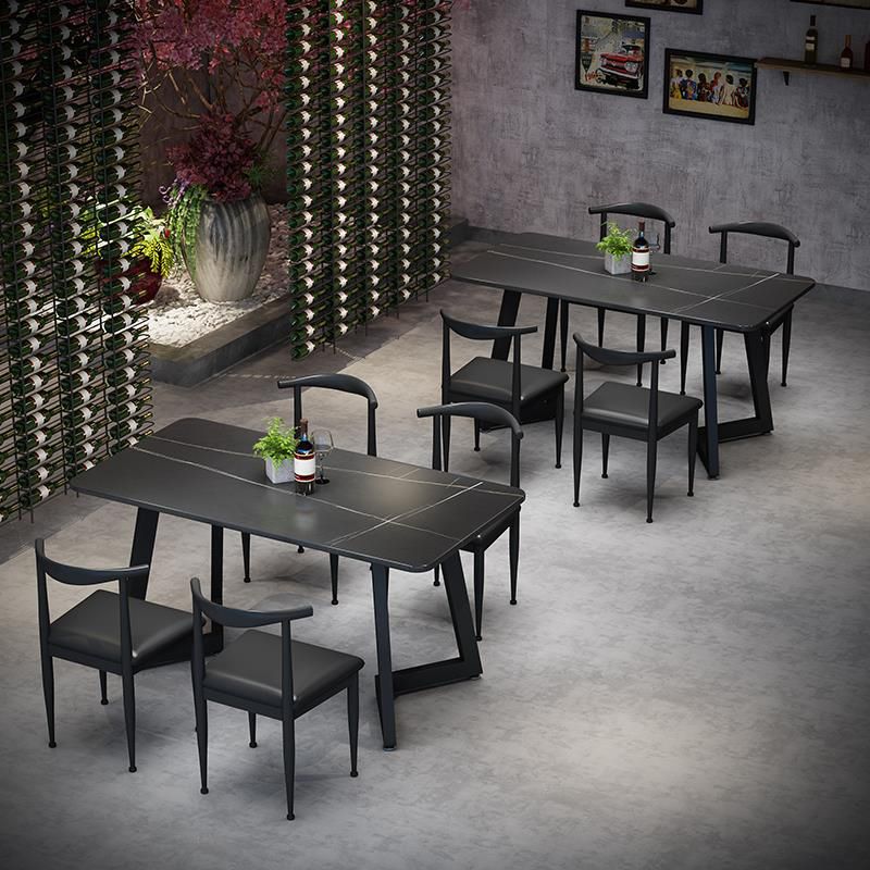 Sintered Stone Dining Table Black Industrial Style Dining Table with Metal Base