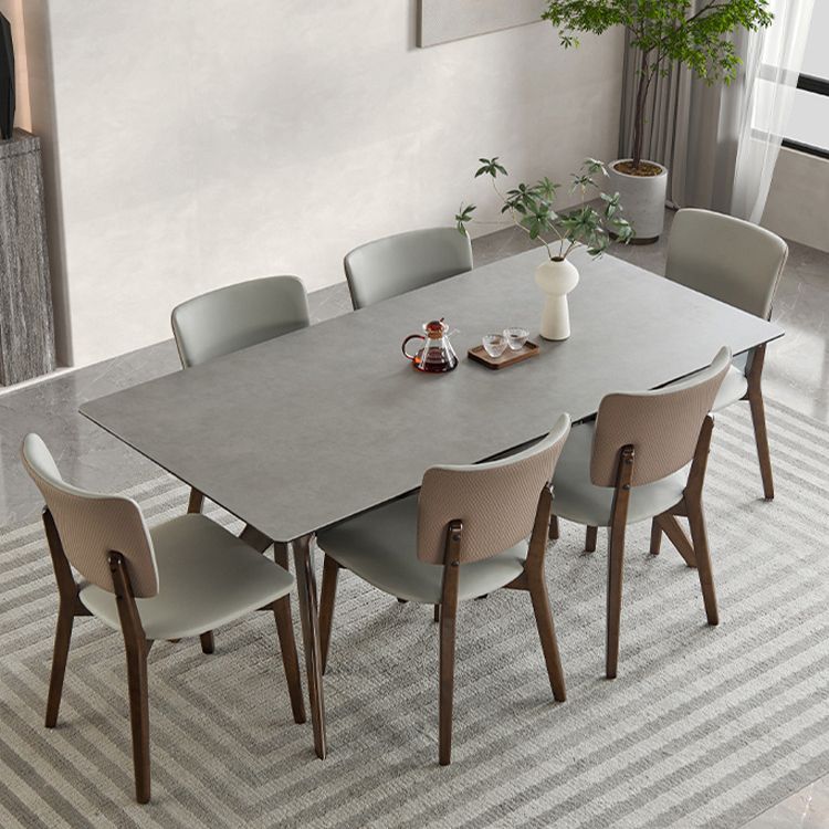 Industrial Style Rectangle Dining Table Sintered Stone Table with Wooden Legs