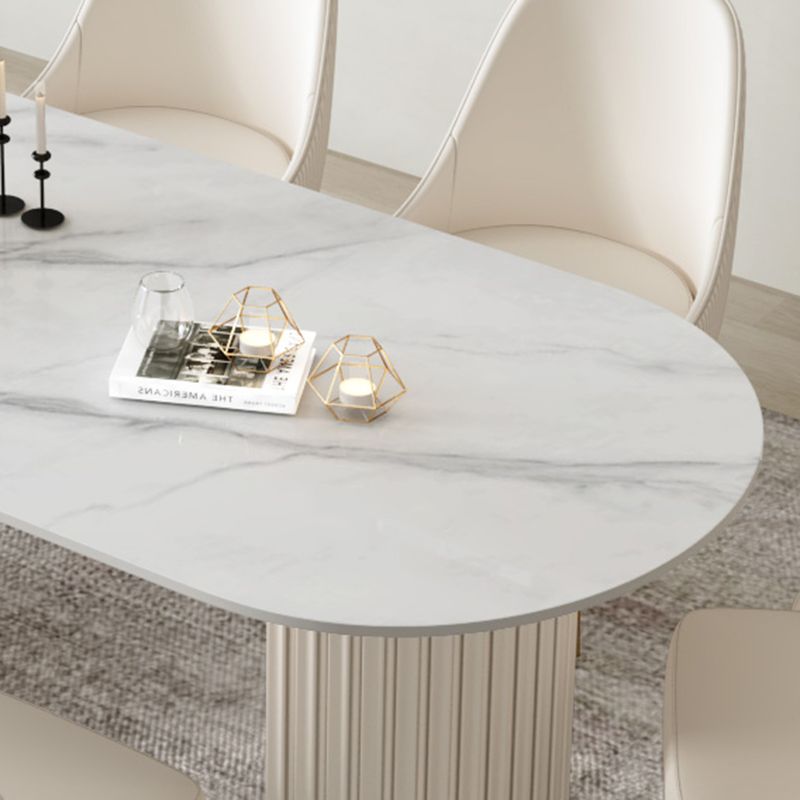 Simple Oval Dining Room Table Sintered Stone Top Double Pedestal Table