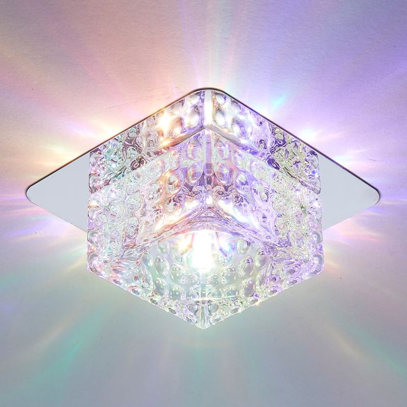 Beveled Crystal Square Flush Ceiling Light Minimalist LED Chrome Flushmount Lighting