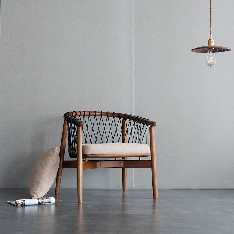 Barrel Accent Chair Solid Wood Arm Chair in Brone with Pillow Back