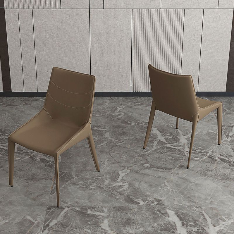 Modern Style Chair Leather Indoor Dining Side Chair with Metal Base