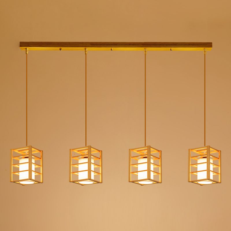 Holzrechteck hängende Lampe zeitgenössische weiße Glasschatten -Anhängerlampe für Esszimmer