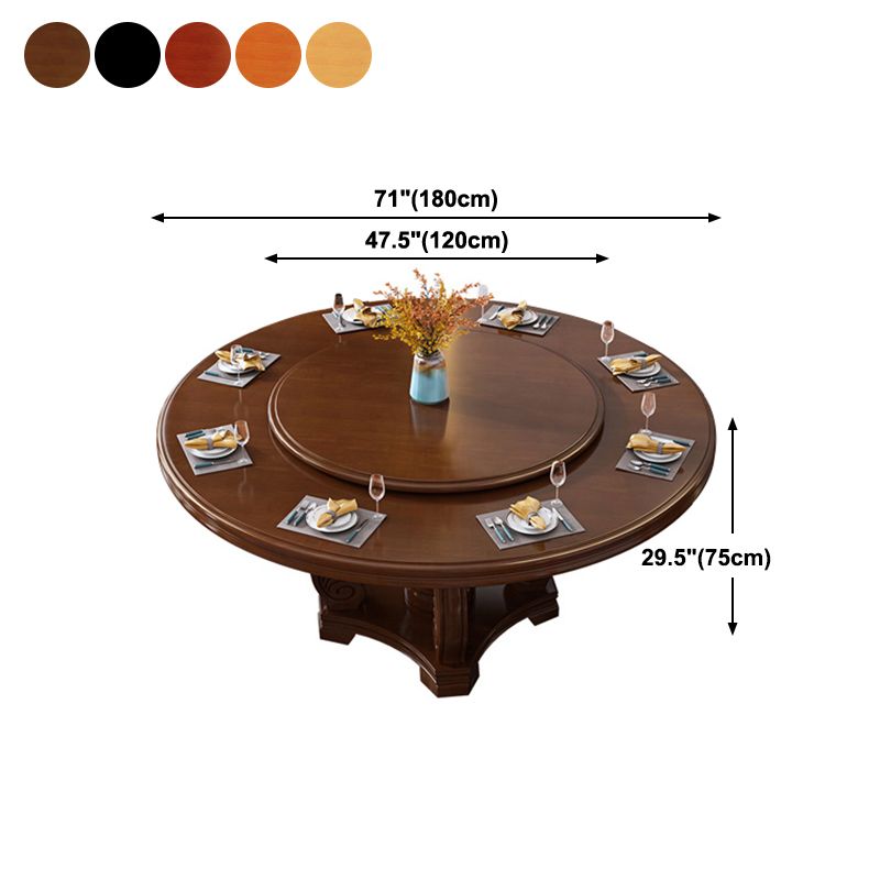 Round Solid Wood Dining Table Modern Turntable Furniture with Pedestal Base