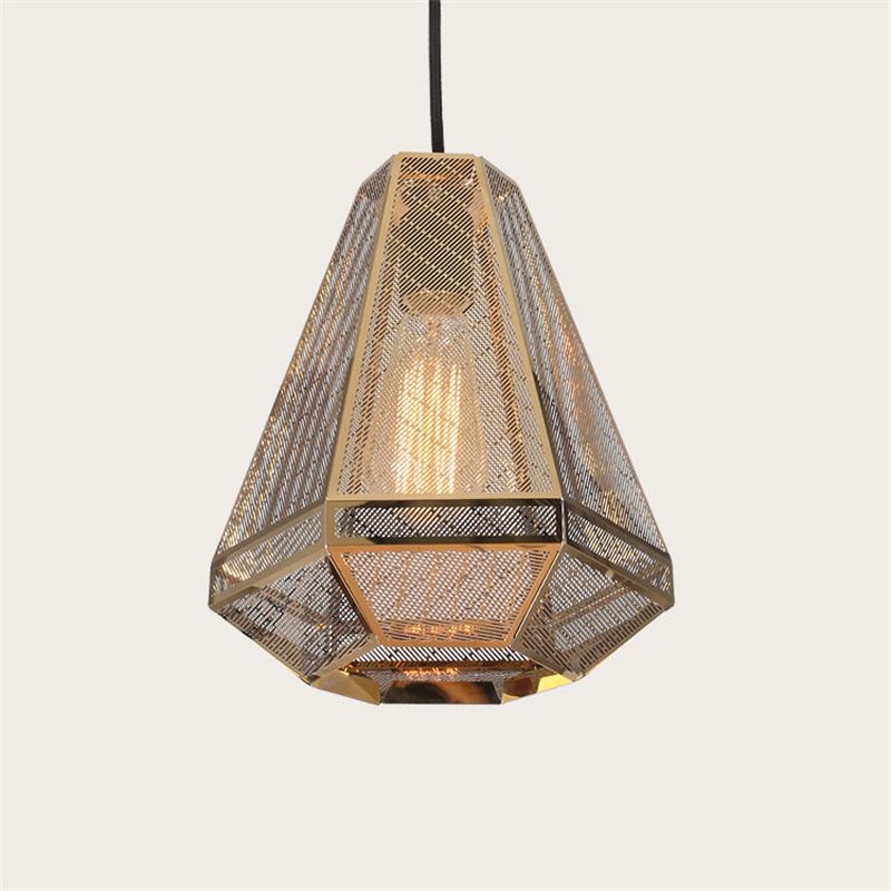 Countryside Diamond Hanging Lighting 9"/10"/12" W 1 Head Metal Pendant Ceiling Lamp in Gold for Living Room
