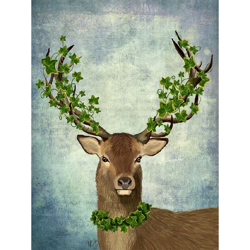 Brown Deer with Garland Mural Stain-Resistant Wall Decor for Home Gallery, Custom-Print