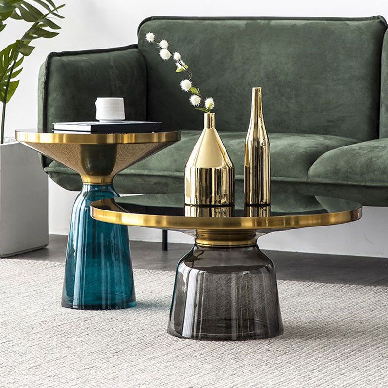 13.7"/20.8" Tall Modern Glass Pedestal Round Table Top Coffee Table