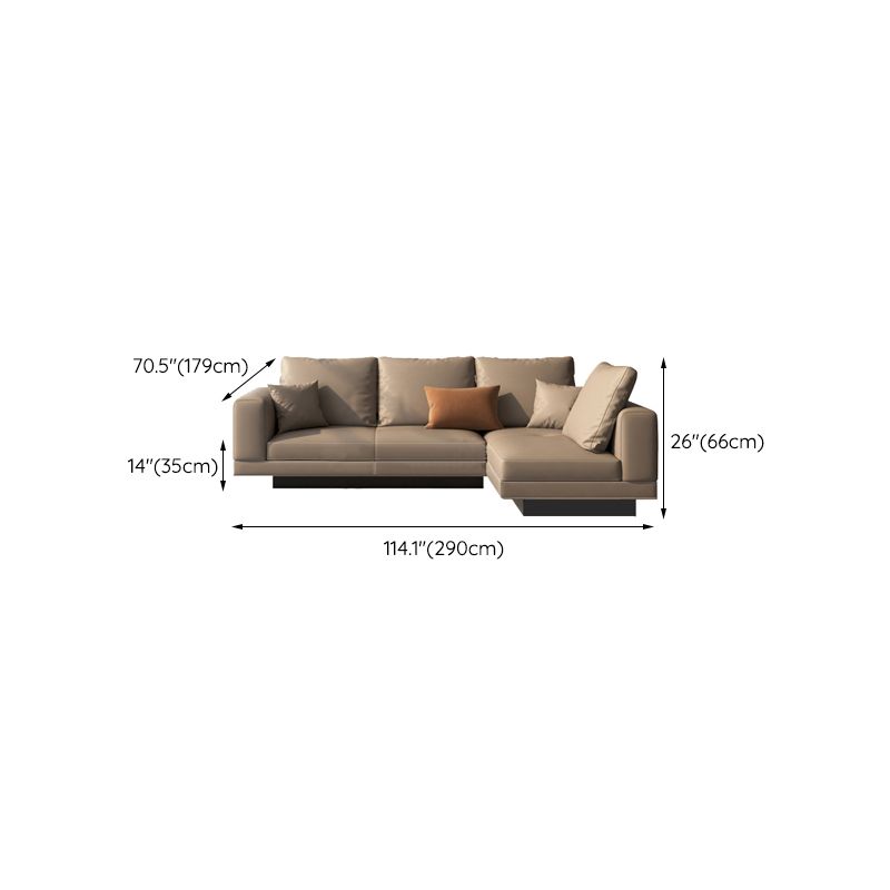 Contemporary Genuine Leather Sofa Square Arm Loose Back Sofa with Table