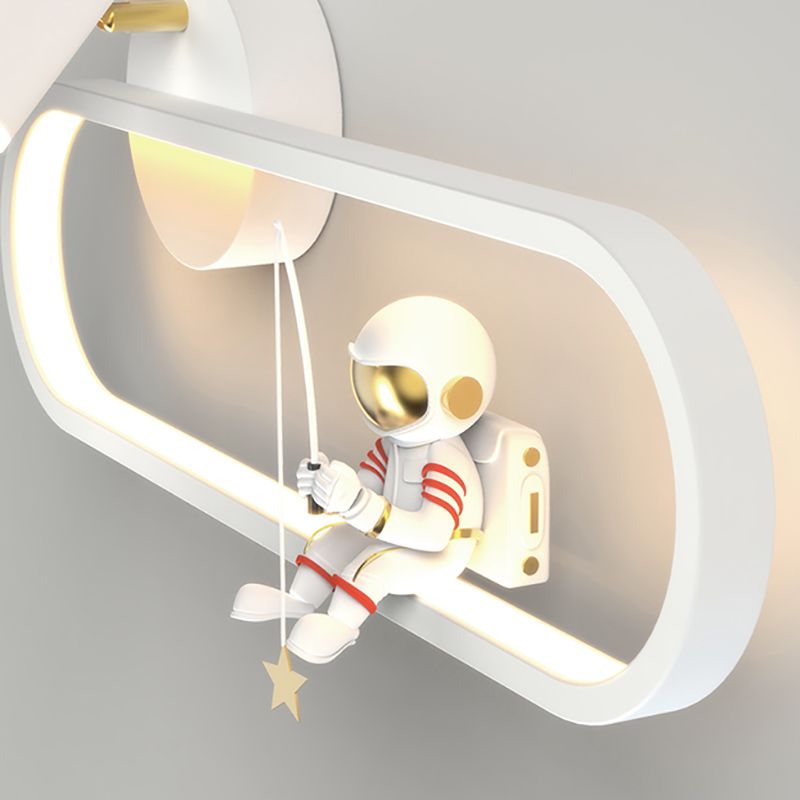 Metal Oval Shape Wall Light Astronaut 2 Lights LED Wall Sconce for Kid's Room