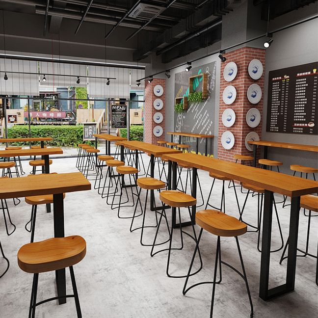 Industrial 1/4 Pieces Bar Table Set Rectangle Pine Wood Counter Table with High Stools