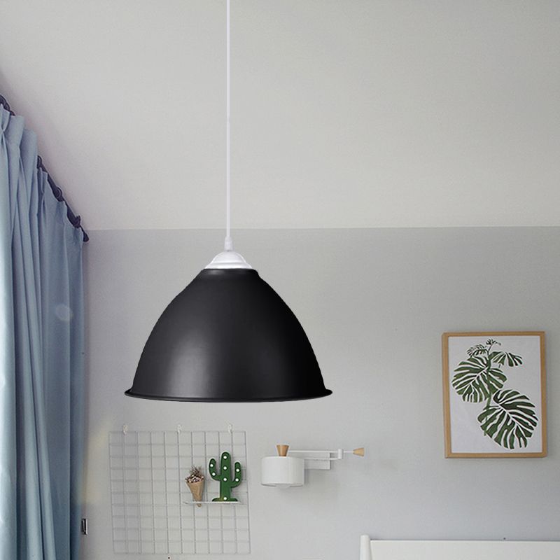 Industrial Dome Shade Pendant Light 1 Light Aluminum Ceiling Fixture in Frosted Green/Yellow for Dining Room