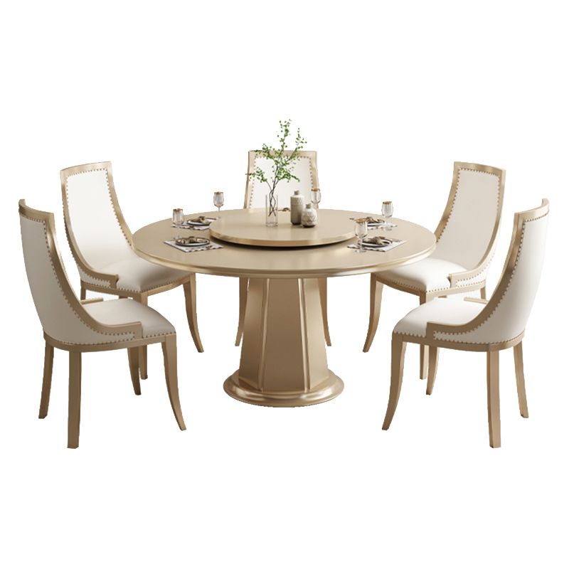 Contemporary 1/2/5/6/7 Pieces Furniture Round Solid Wood Dining Set in Brown