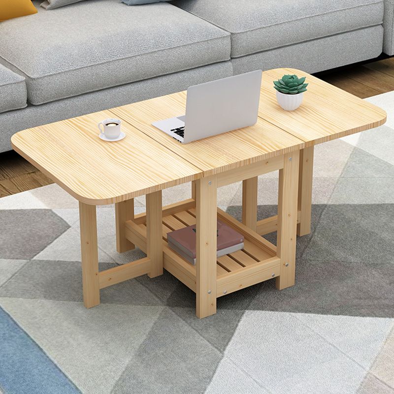 Contemporary Natural Rectangle Coffee Table Single Folding Cocktail Table