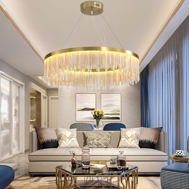 Finishale en or Metal Chandelier luminaire LED rond moderne lampe suspendue LED avec cristal pris