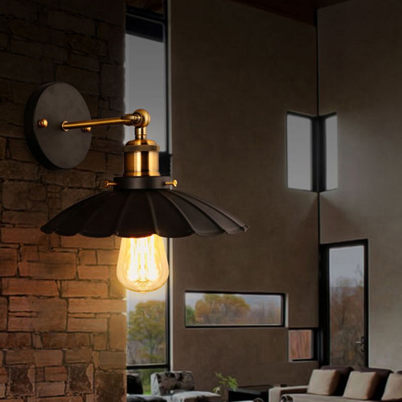 Metal Geometric Shape Wall Lights Industrial 1-Light Wall Light Sconce in Black