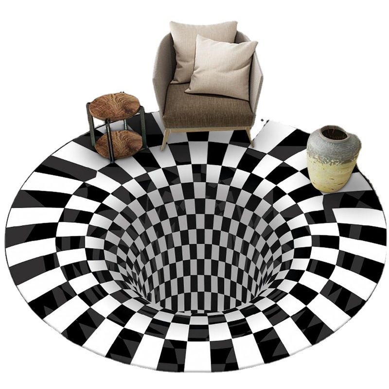 Creative Circular Rug Check Pattern Stain Resistant Rug for Home Decor