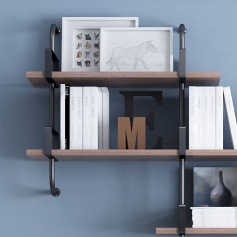 Natural Floating Bookcase Wooden Industrial Bookshelf with Shelves