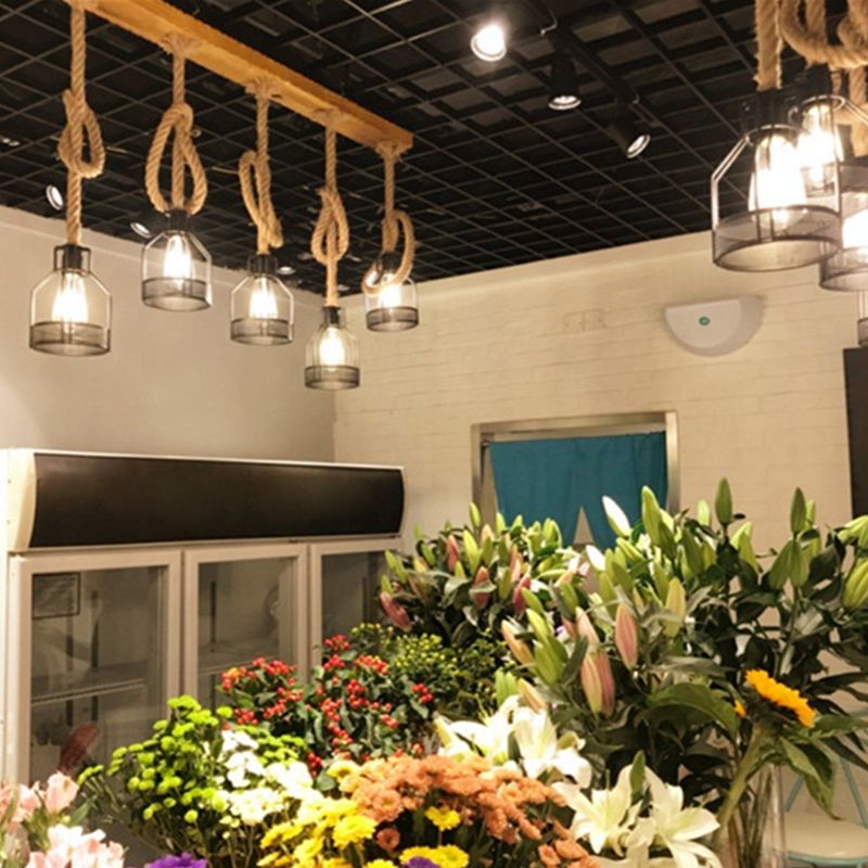 Éclairage de l'île Aménagement de style vintage en bois linéaire suspension suspendue en noir