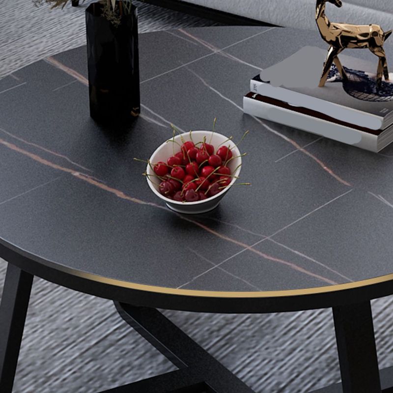 17"H Glam Coffee Table Slate Round Single Coffee Cocktail Table