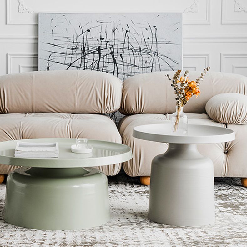 Metallic Pedestal End Table Mid-Century Round Side Side Table