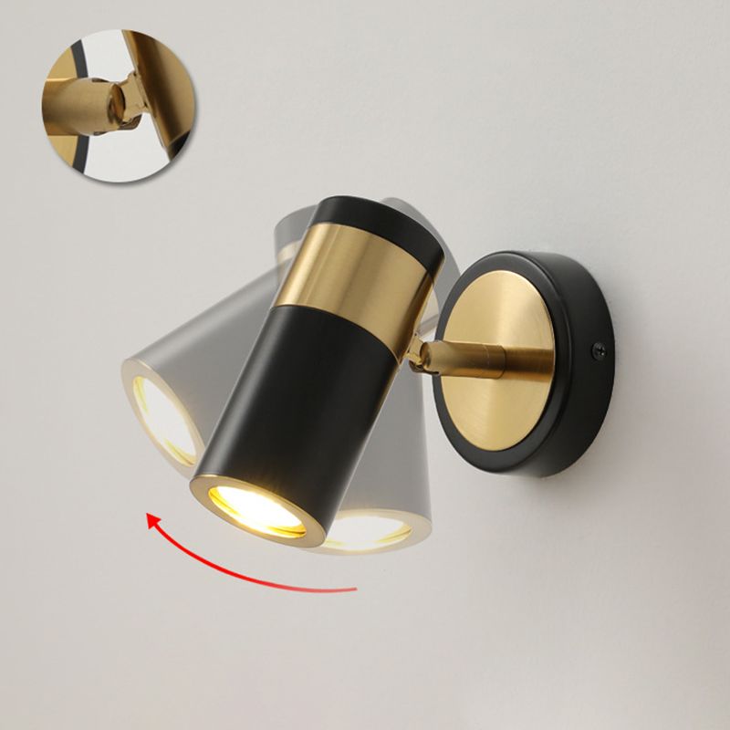 Postmodern Metal Cylindrical Wall Light 1-Head Adjustable Wall Spotlight in Black and Gold