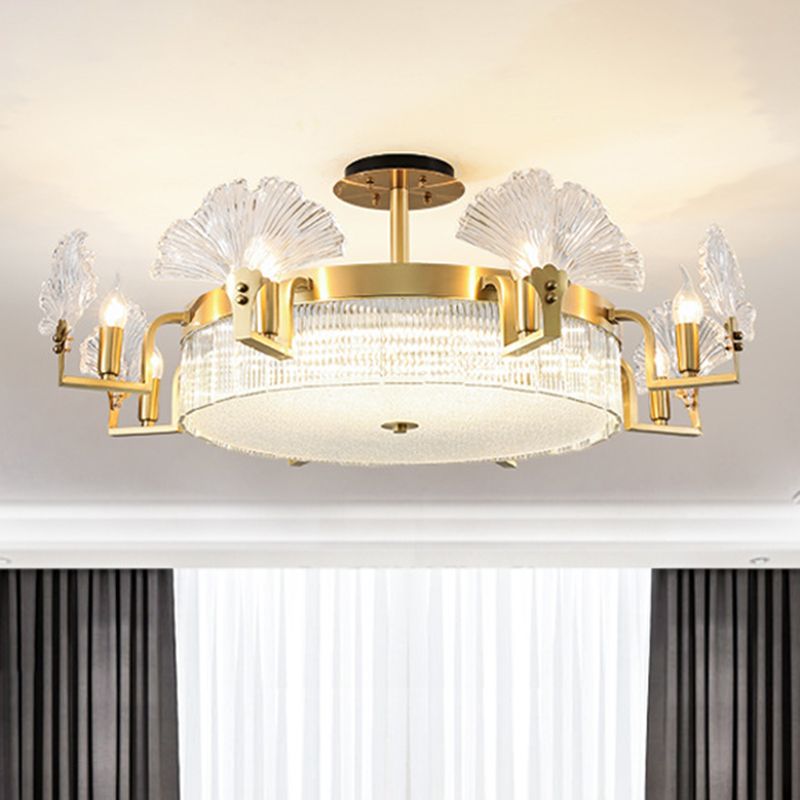 Lámpara de lámpara de lámpara en forma de hoja de ginkgo lámpara de vidrio acanalado lámpara en oro