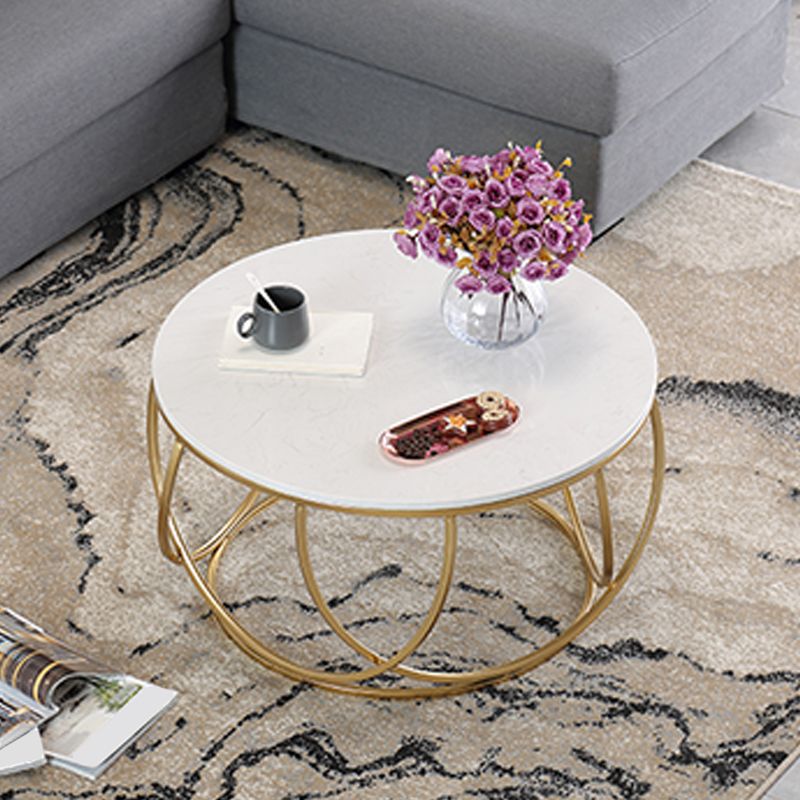 Contemporary Coffee Table Round Metal Frame Base Cocktail Table