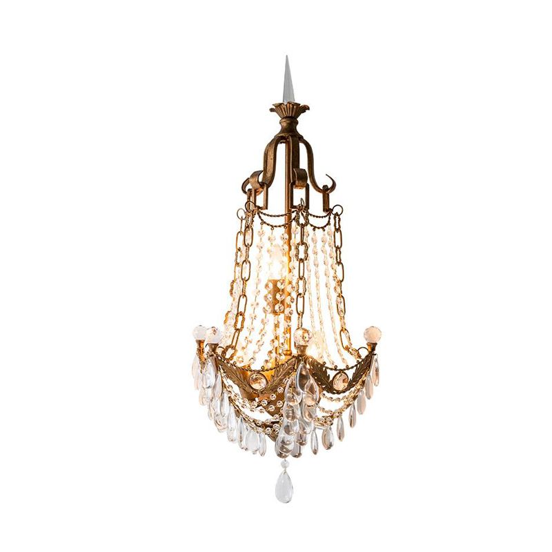 3 Lights Metal and Crystal Wall Mount Light Traditional Brass Anchor Living Room Sconce Light
