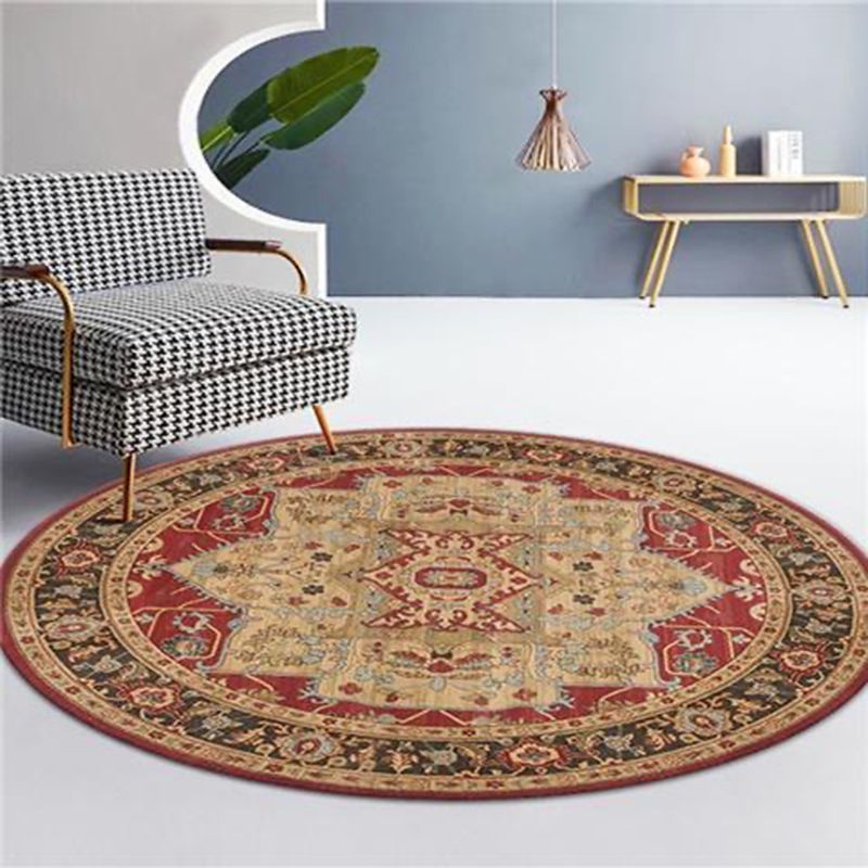 Round Medallion Print Rug Retro Polyester Carpet Stain Resistant Area Rug for Living Room