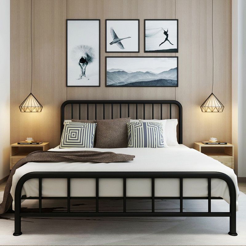 Metal Standard Bed Open-Frame Headboard Bed with Custom Legs