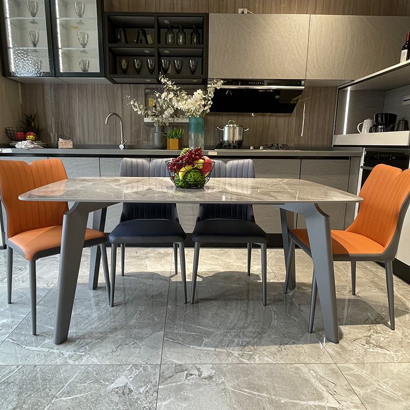 Contemporary Rectangle Dining Table Sintered Stone Top Table with 4 Grey Steel Legs