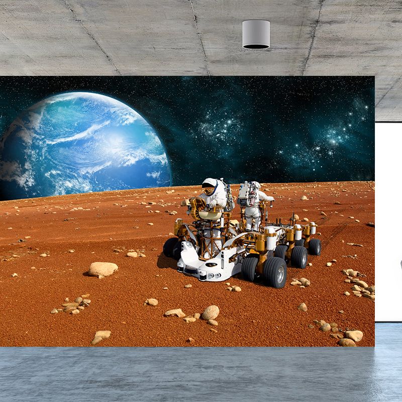 Photography Earth and Astronaut Mural Giant Wall Covering for Dining Room, Custom