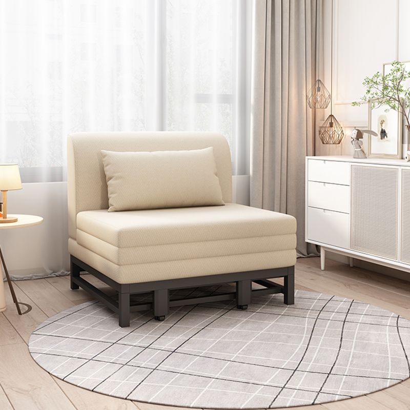 Creamy-white Contemporary Linen Armless Sofa Bed Standard Sofa for Living Room