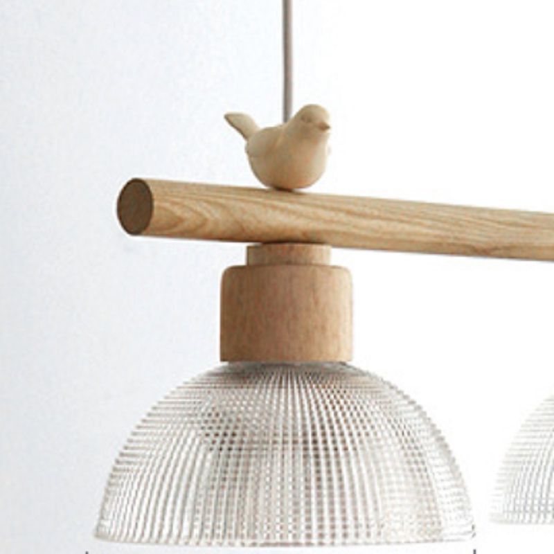Wooden Island Light Modern Island Hanging Light with Bird Decoration for Dining Room