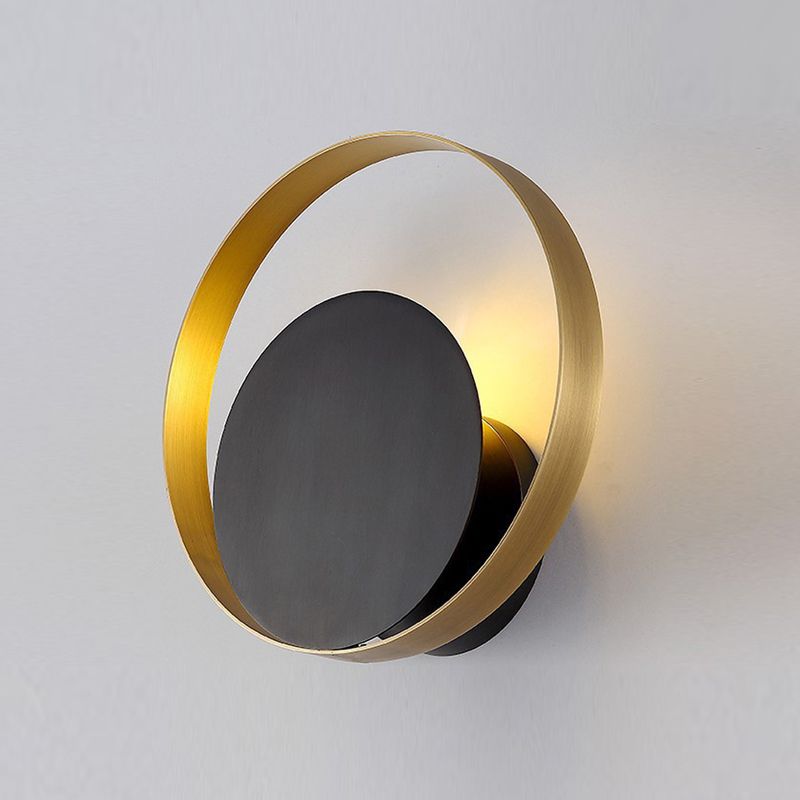 Nordic Style Brass Wall Sconce Black Round Shape Wall Light for Living Room