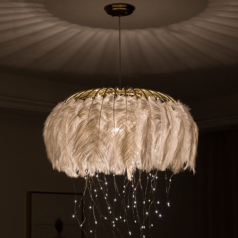 Koepelvormige hanglamp armatuur Noordse stijl veren slaapkamer kroonluchter hanglampje